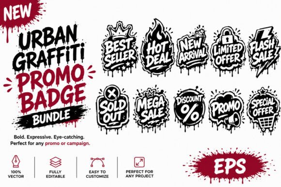 Urban Graffiti Promo Badges: A Bold Design Asset